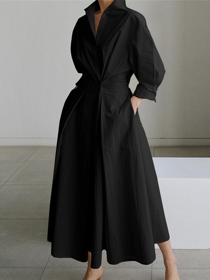 Women's Maxi Dress Long Sleeve Gathered Waist