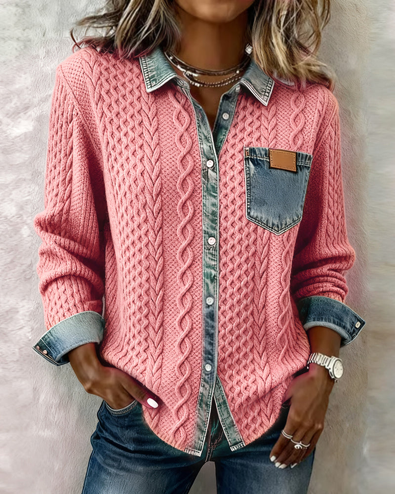 Women's Cable Pattern Button Down Blouse