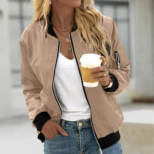 Women's Zip-Up Bomber Jacket Utility Pocket Cotton Black