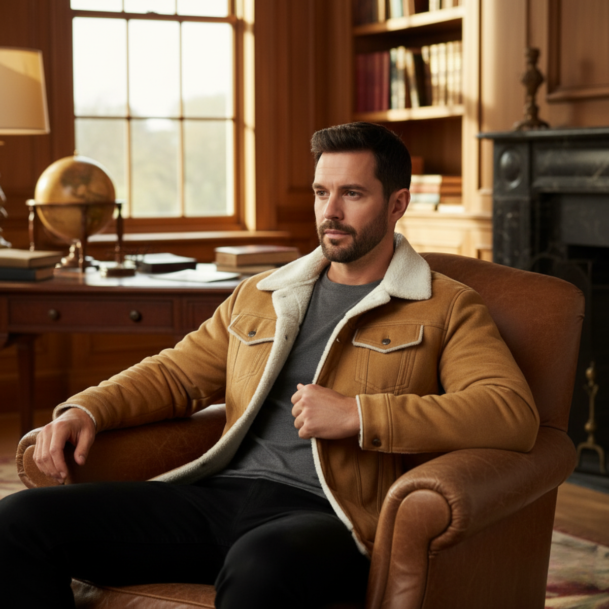Men's Suede Leather Jacket Fleece Lined