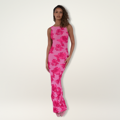 Women's Maxi Dress Pink Floral Print
