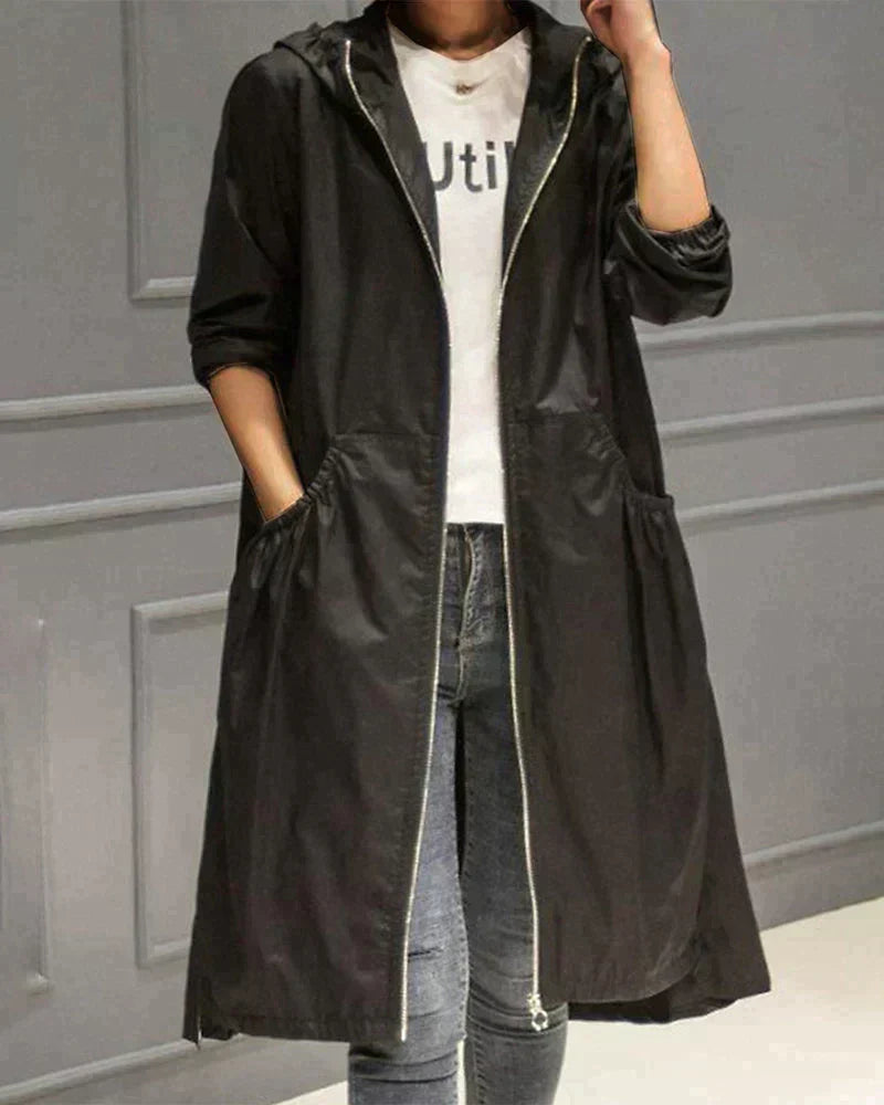 Women's Waterproof Raincoat Long Zip Jacket