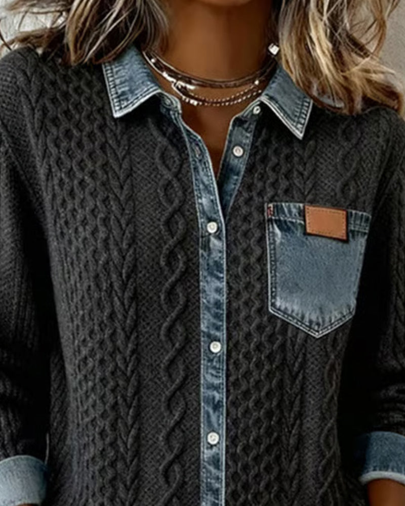 Women's Cable Pattern Button Down Blouse