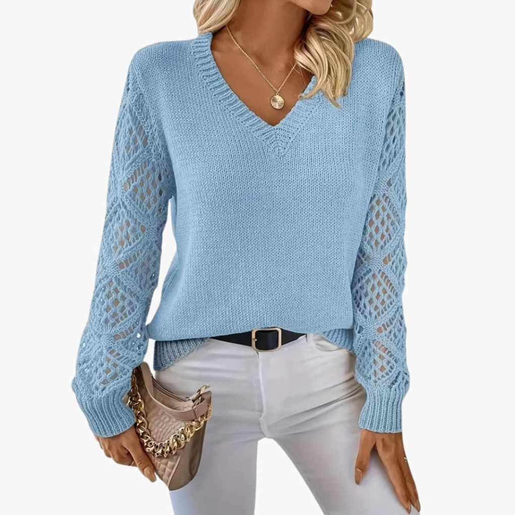 Women's V-Neck Long Sleeve Sweater Fine Knit