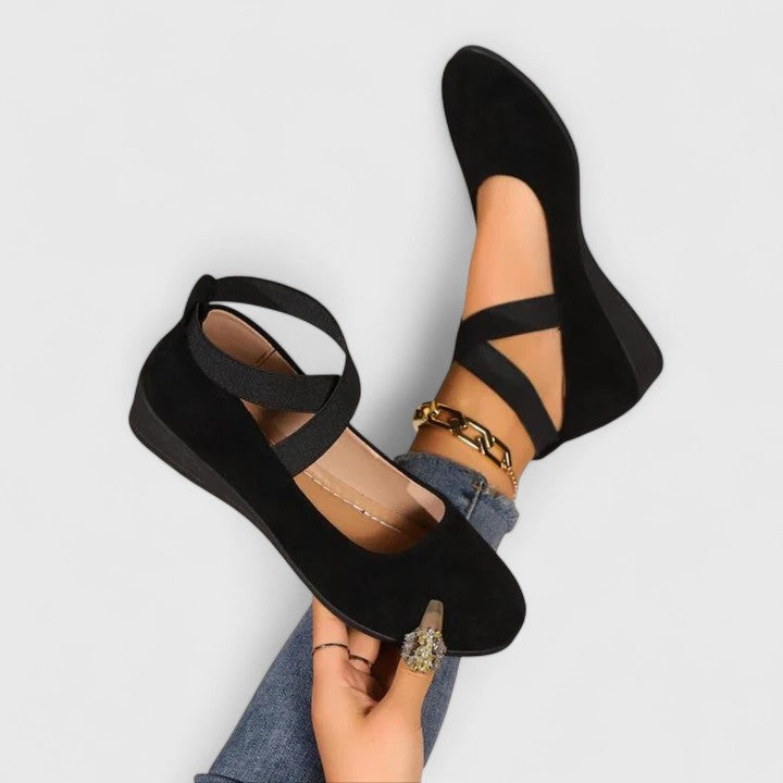 Women's Suede Wedge Flats Cross Strap Design - VibreMode
