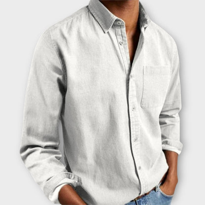 Men's Long Sleeve Button Front Shirt with Chest Pocket