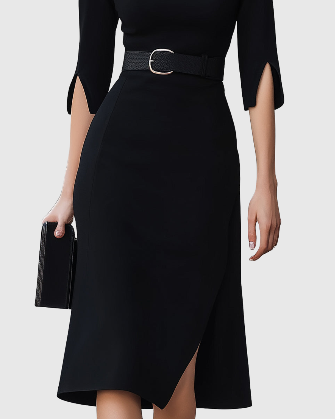 Ladies' Elastic Waist Mock Neck Midi Dress with Flare Sleeves