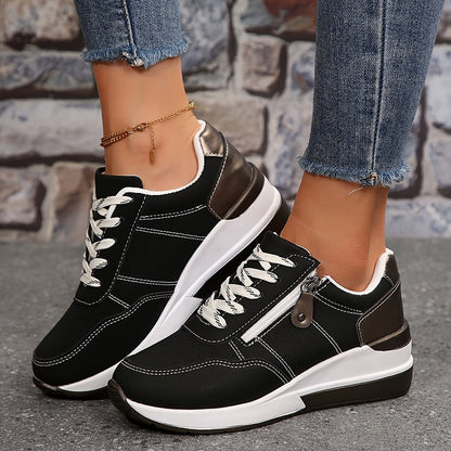 Women's Casual Lace-Up Sneakers With Side Zipper
