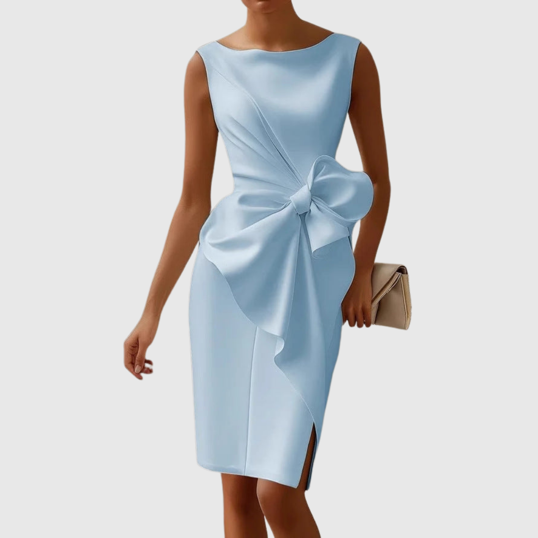 Casual Summer Sleeveless Mid Length Dress with Bow Detail