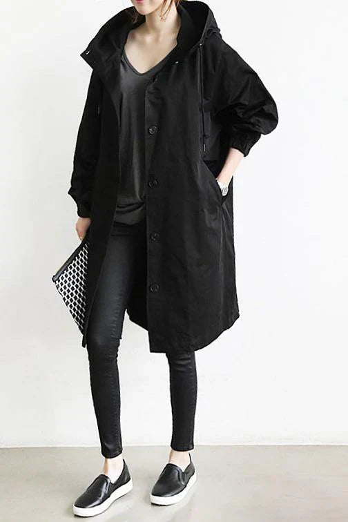 Women's Hooded Trench Coat Waterproof Cotton Long