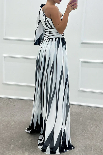 Women's Striped One Shoulder Maxi Dress