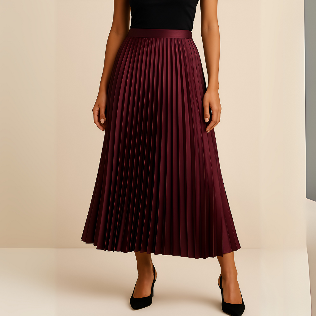 Women's Satin Pleated High Waist Skirt
