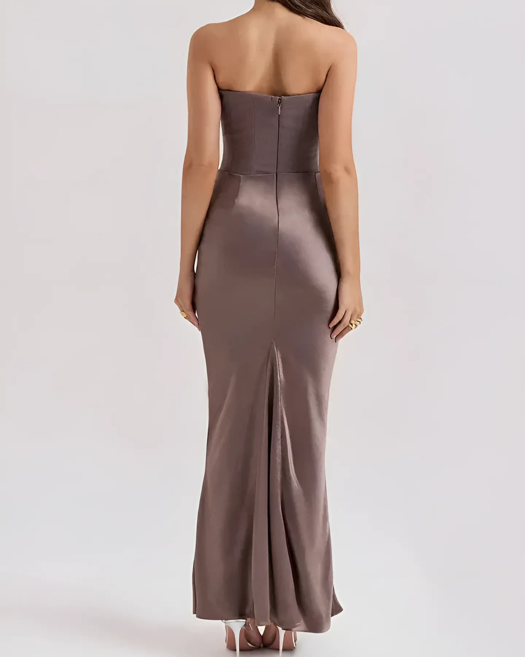 Women's Strapless Maxi Dress Corset-Seam Draped Waist Straight Skirt