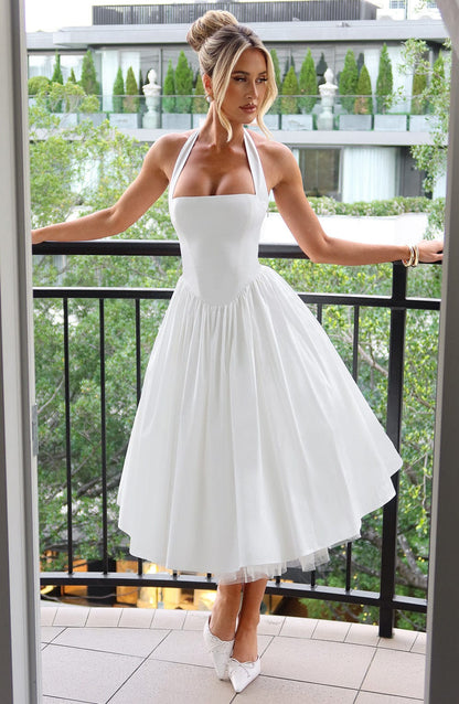 Women's Midi Dress Halter Neck Tulle Skirt - VibreMode