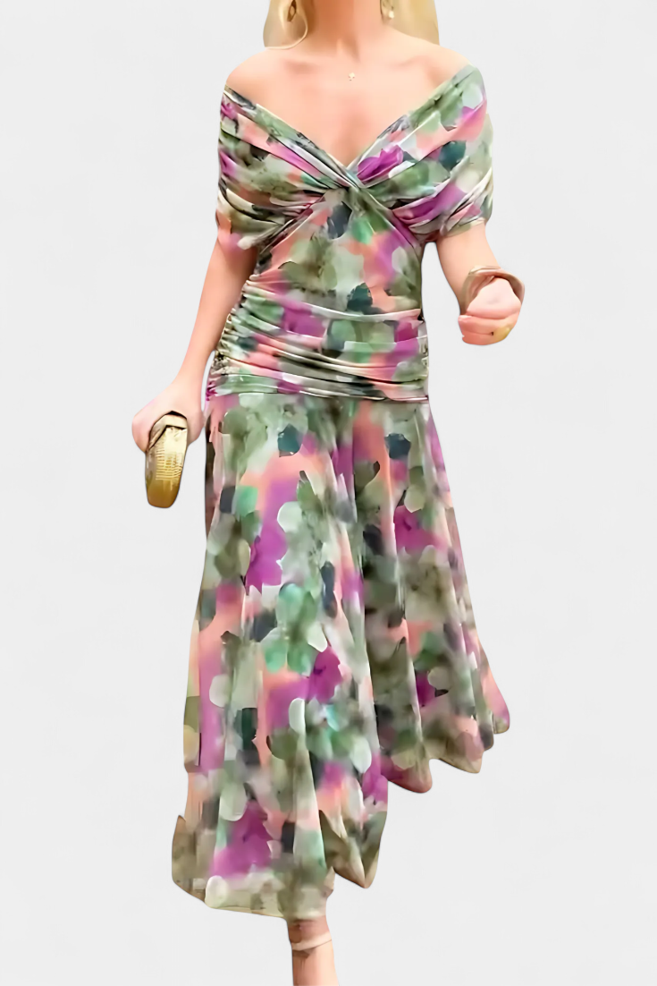 Chic Cold Shoulder Flowy Midi Dress