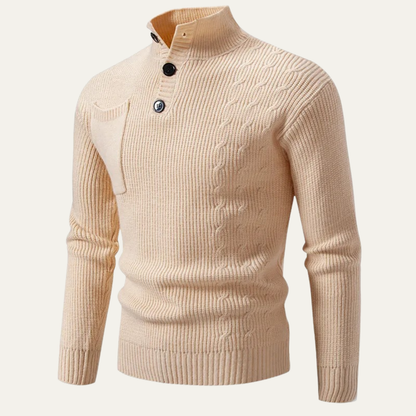 Men's Knit Sweater Stand Collar Button Detail