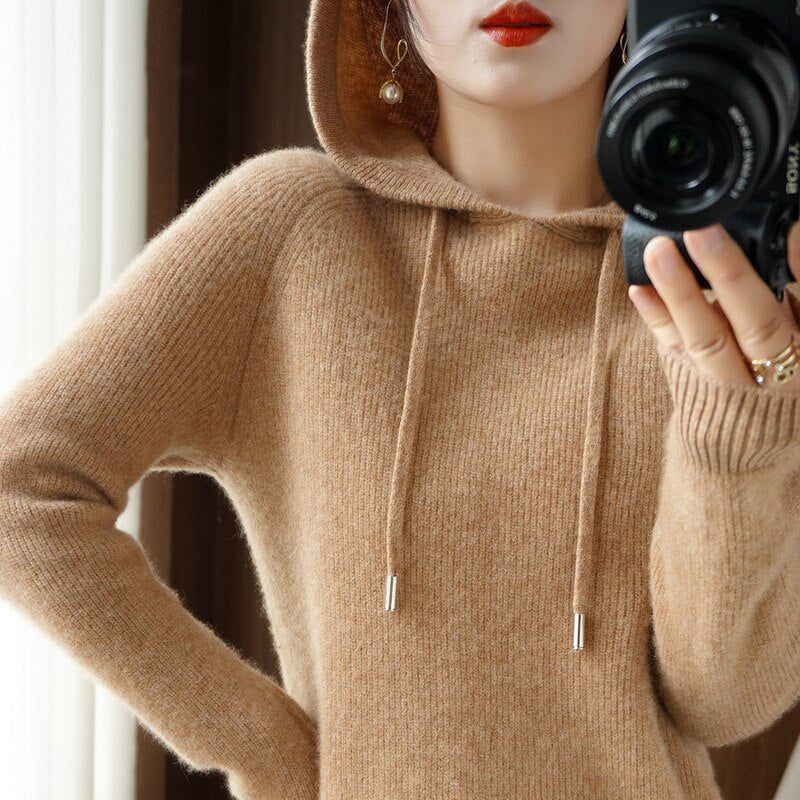 Leslie Women's Cashmere Hooded Sweater Autumn