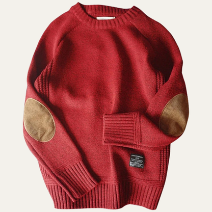 Porta Romana Men's Crew Neck Knitted Sweater Elbow Patches