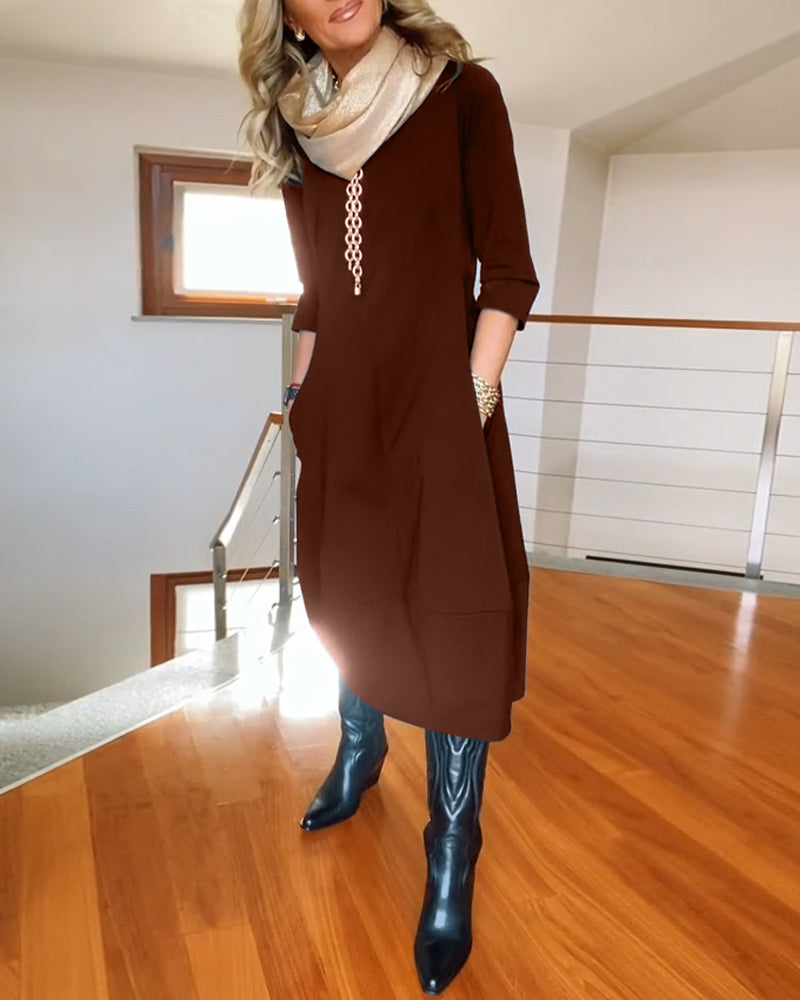 Women's Midi Dress Round Neck