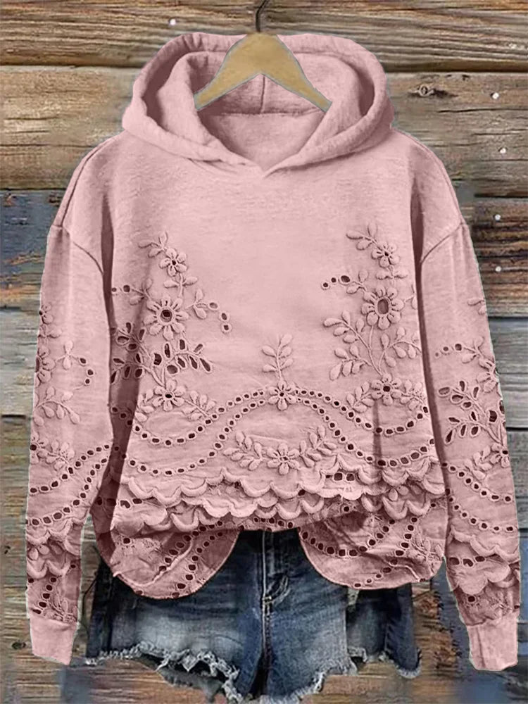 Women's Floral Eyelet Hoodie - VibreMode