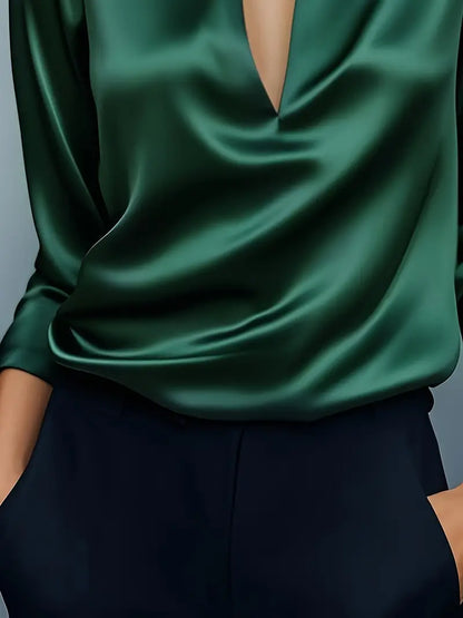 Women's Long Sleeve Blouse Draped Neck
