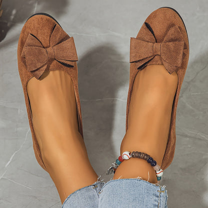 Bella Women's Ballet Flats Slip-On Round Toe Bow Detail