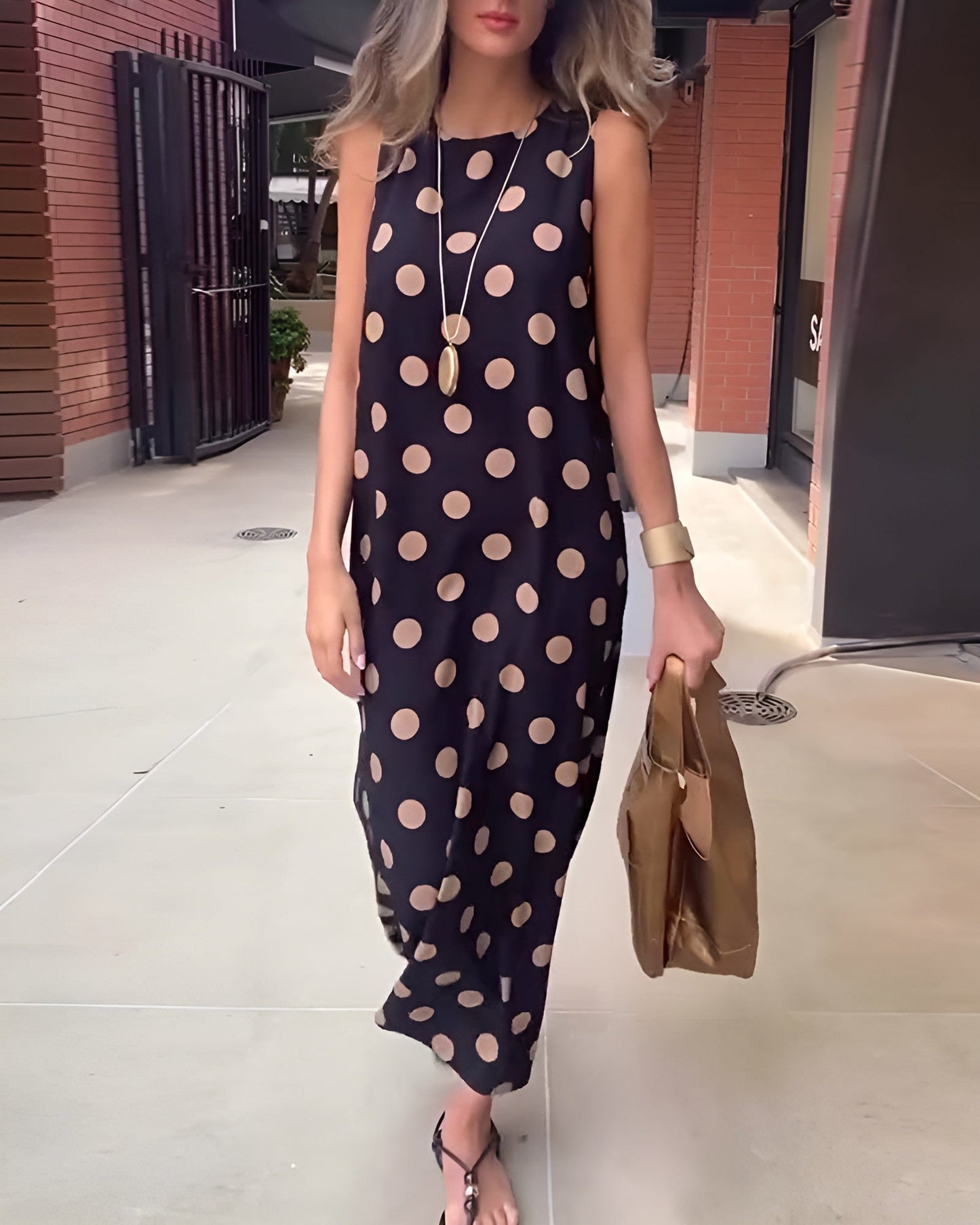 Women's Polka Dot Maxi Dress Tummy Control Flowy Black - VibreMode