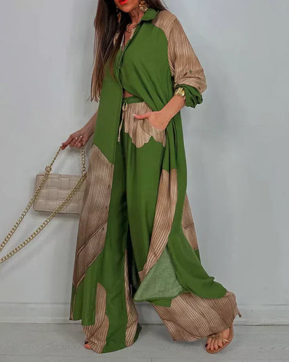 Women's Wide Leg Pantsuit Set Button Front