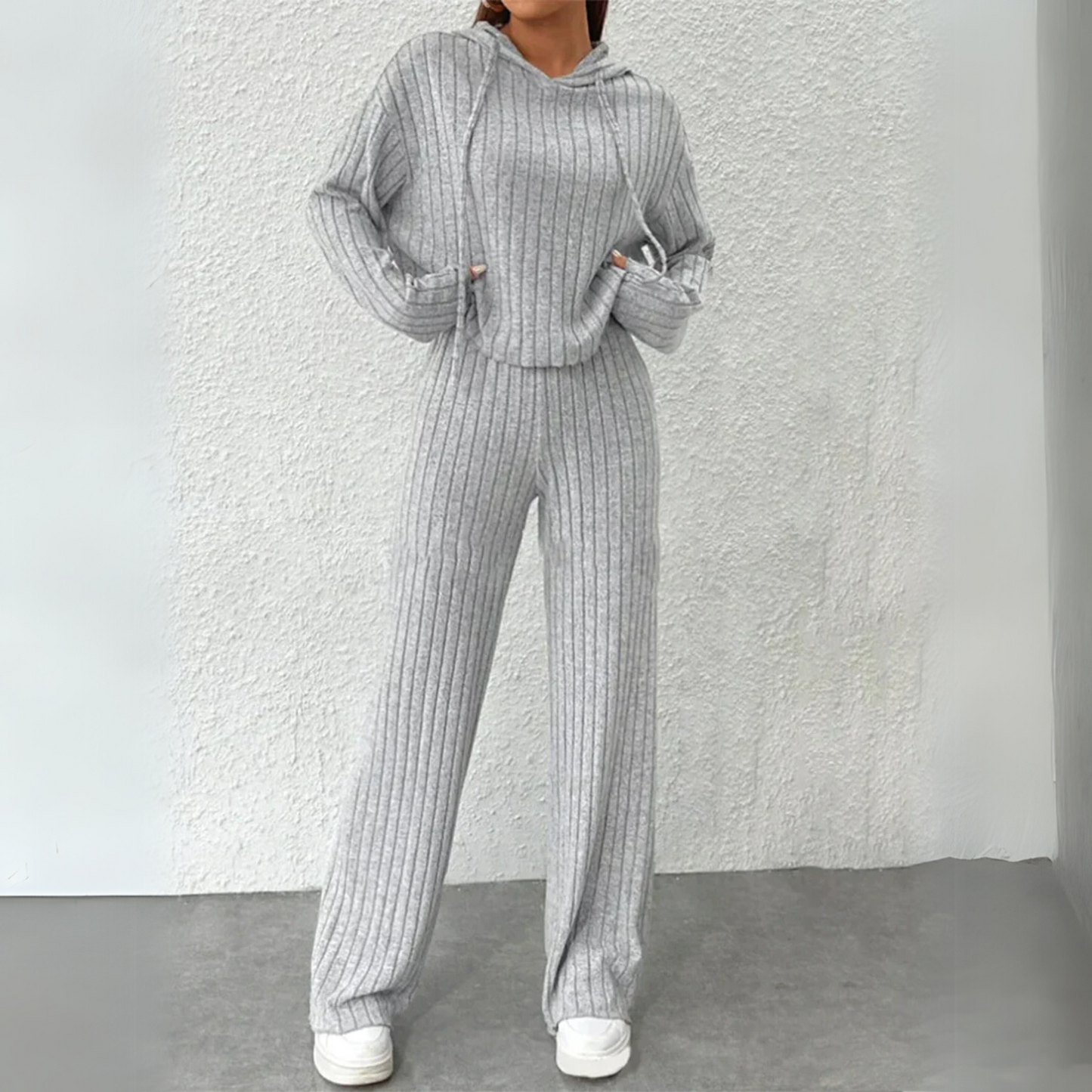 Women's Ribbed Hooded And Pant Set - VibreMode