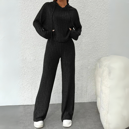 Women's Ribbed Hooded And Pant Set