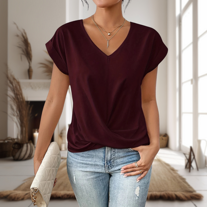 Women's V-Neck Blouse Twisted Hem - VibreMode