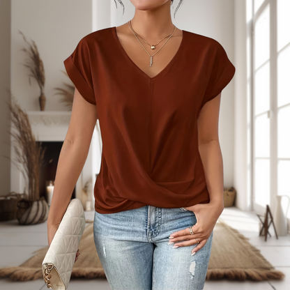 Women's V-Neck Blouse Twisted Hem