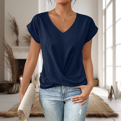 Women's V-Neck Blouse Twisted Hem
