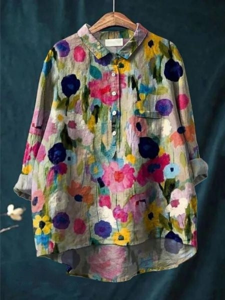 Women's Floral Print Blouse Button Front