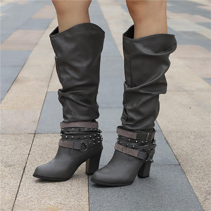 Women's Slouchy Block Heel Knee-High Boots