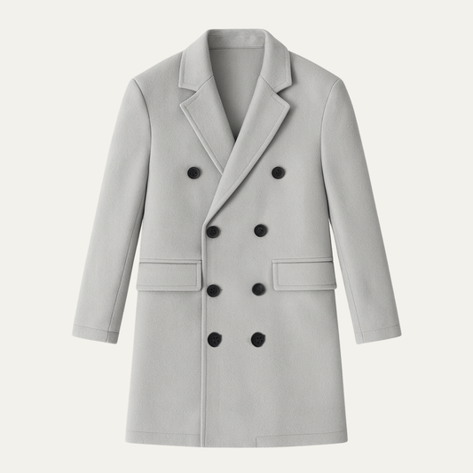 Men's Wool Double Breasted Long Coat - VibreMode