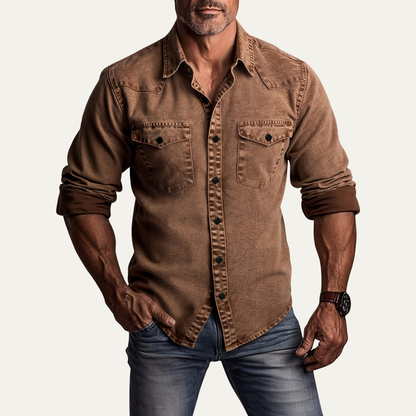 Men's Denim Shirt Brown Vintage Washed Cotton