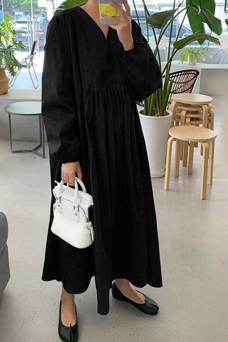 Fall Women's V-Neck Flared Sleeve Midi Dress
