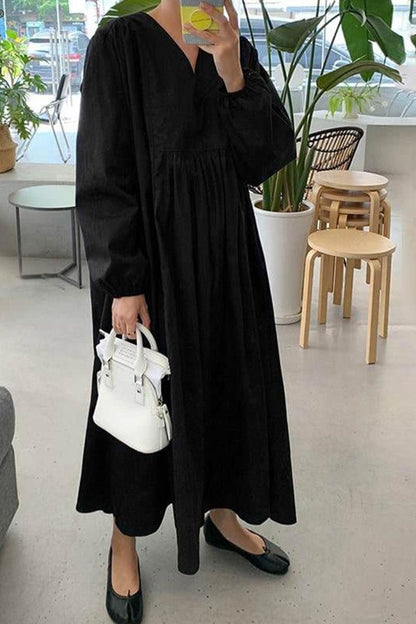 Fall Women's V-Neck Flared Sleeve Midi Dress