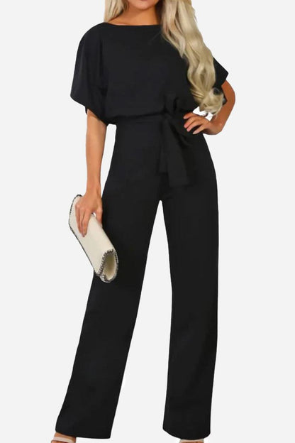 Stella Women's Wide Leg Jumpsuit Belted Batwing Sleeves - VibreMode