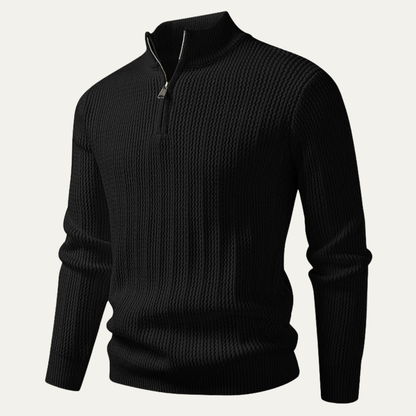 Men's Knitted Half Zip Sweater Ribbed Stand Collar