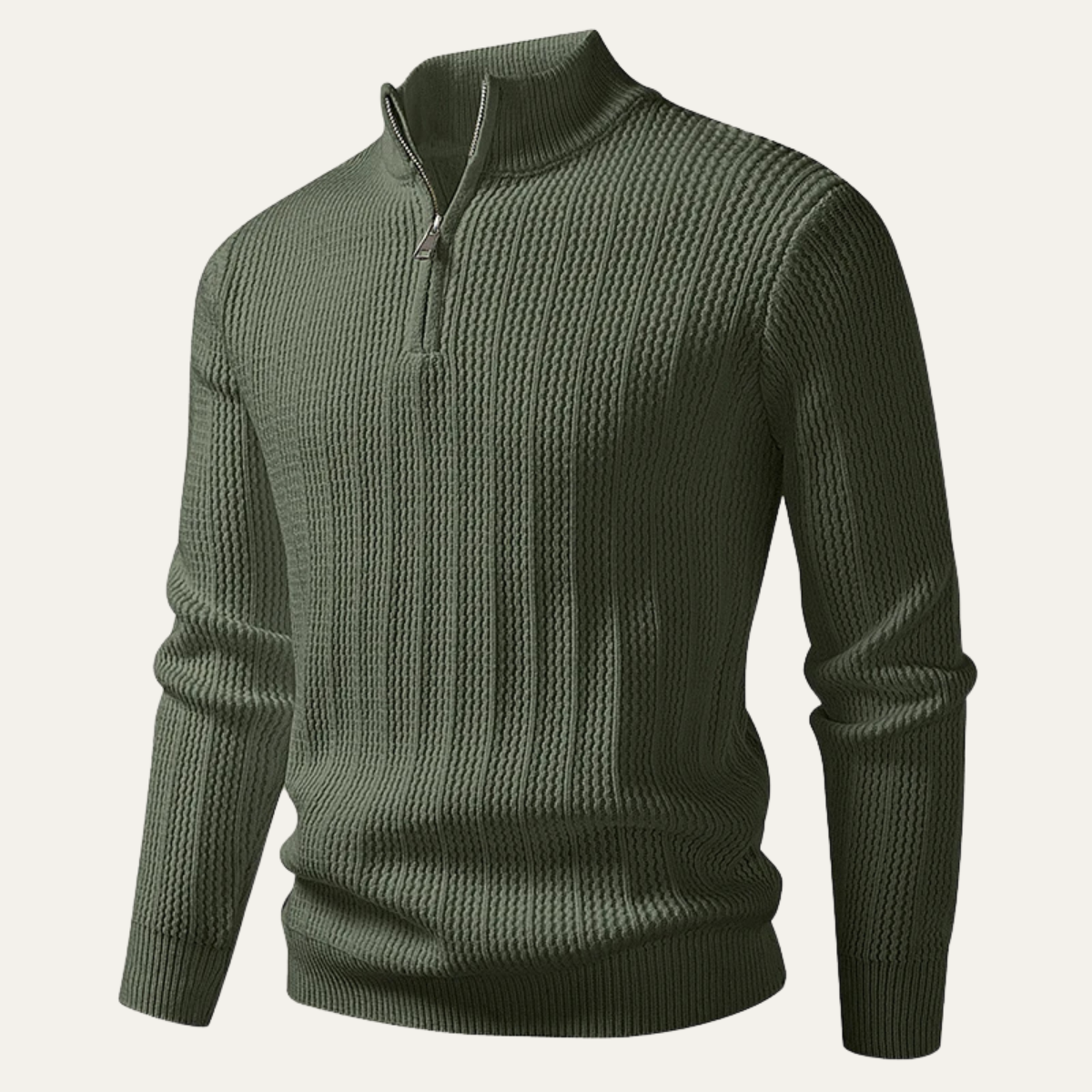 Men's Knitted Half Zip Sweater Ribbed Stand Collar