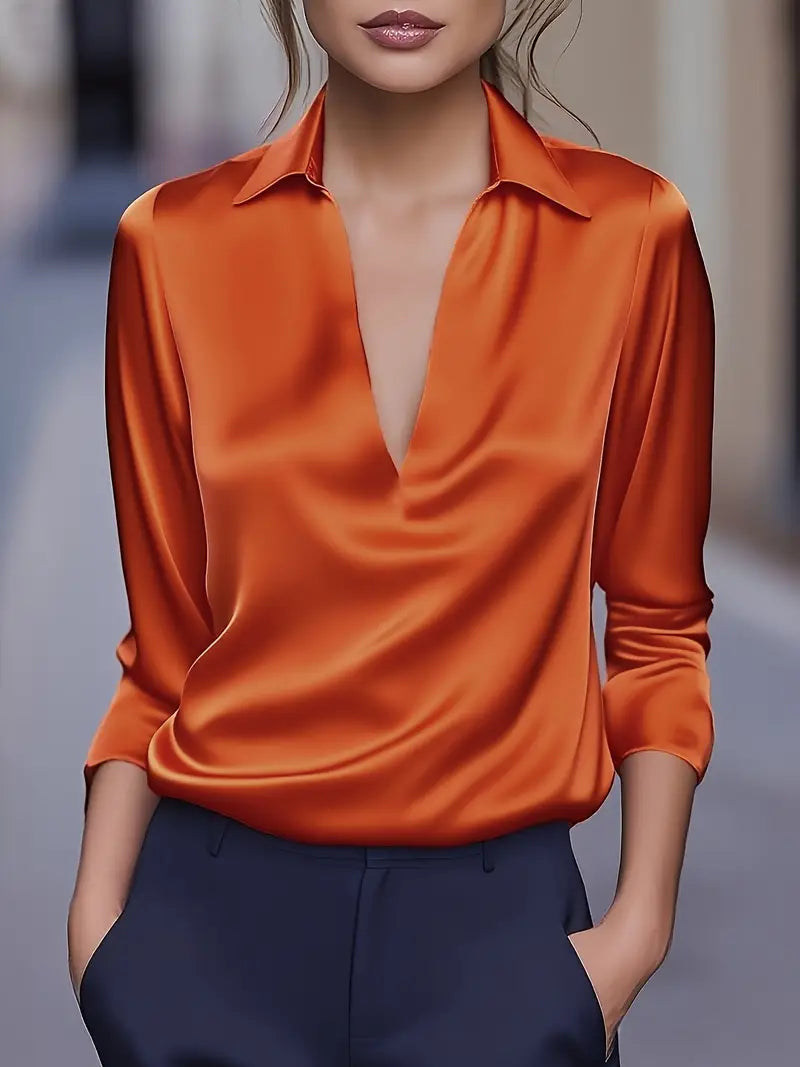 Women's Long Sleeve Blouse Draped Neck