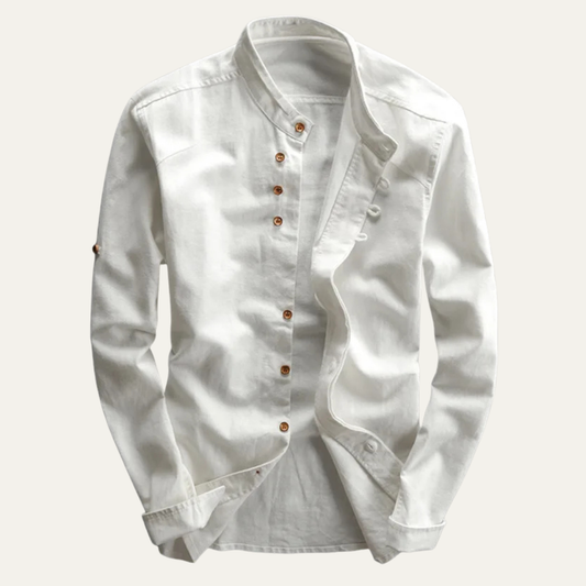 Men's Linen Cotton Stand Collar Shirt Japanese Style - VibreMode