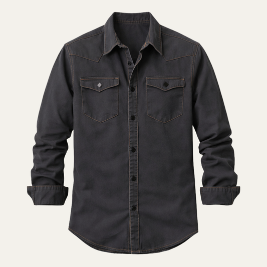 Men's Vintage Denim Shirt Dark Grey - VibreMode
