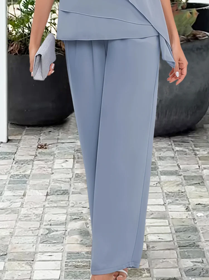 Women's Two Piece Short Sleeve Straight Leg Pants Set