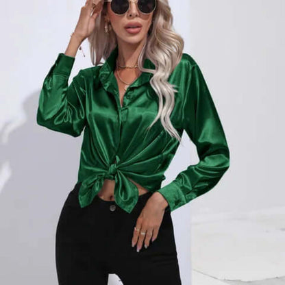 Women's Satin Long Sleeve Blouse Loose Fit