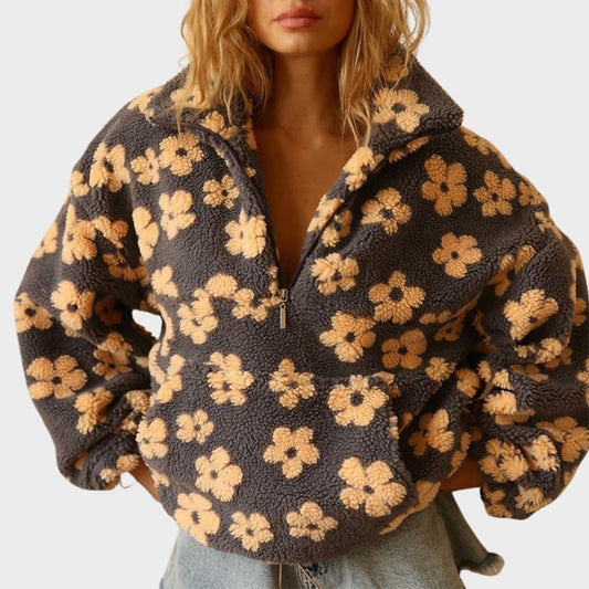 Women's Quarter-Zip Floral Sweater - VibreMode