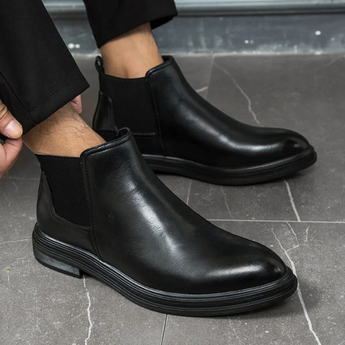 Men's Leather Chelsea Boots Ankle Classic Black