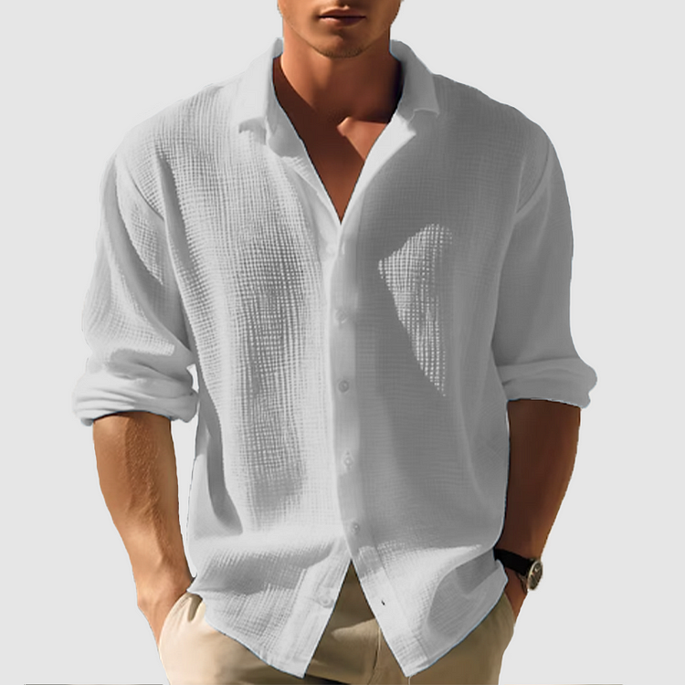 Men's Long Sleeve Shirt Button Front Textured